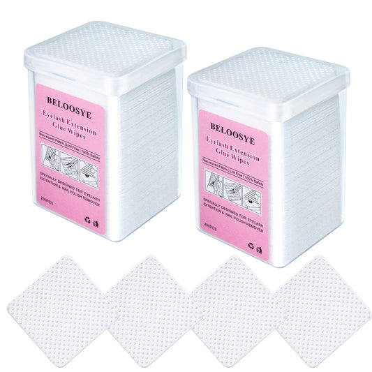 400 PCS Eyelash Extension Glue Wipes,Lint Free Nail Wipes,Super Absorbent Soft Non-woven Fabric Adhesive Nail Polish Remover Wipe, Glue Wiping Cloth Beauty & Personal Care BELOOSYE