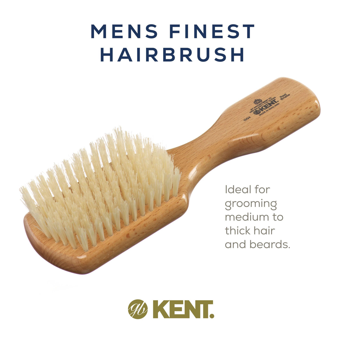 Kent OG4 Rectangular Beachwood Gentlemen's Hair Brush and Facial for Beard Care - Exfoliating Natural Boar Bristle Brush for Mens Grooming, Hair Care,