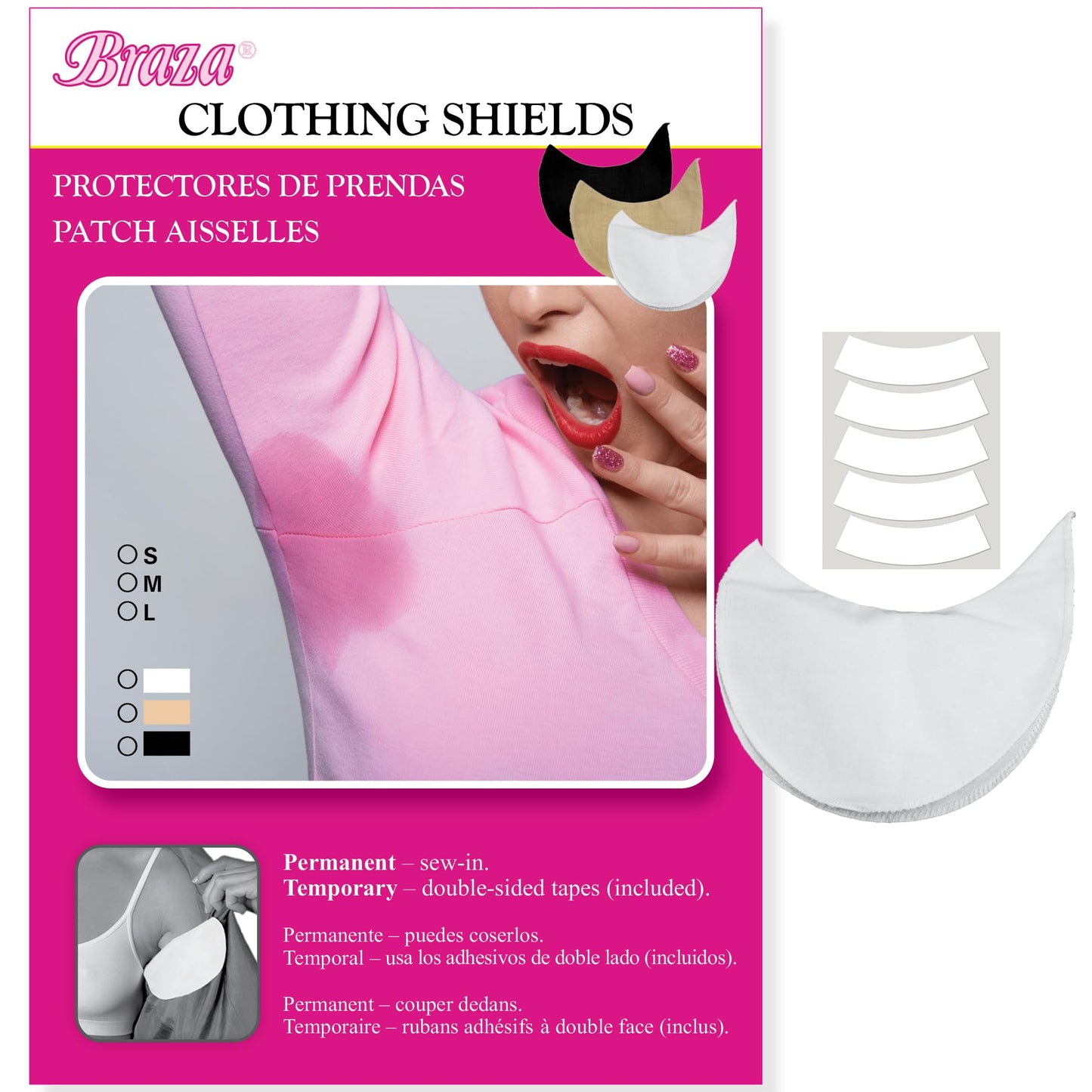 Braza Clothing Shields - Reusable Armpit Sweat Pads with 5 Pairs of Adhesive Strips - Washable Underarm Sweat Pads for Women Beauty and Personal Care Braza