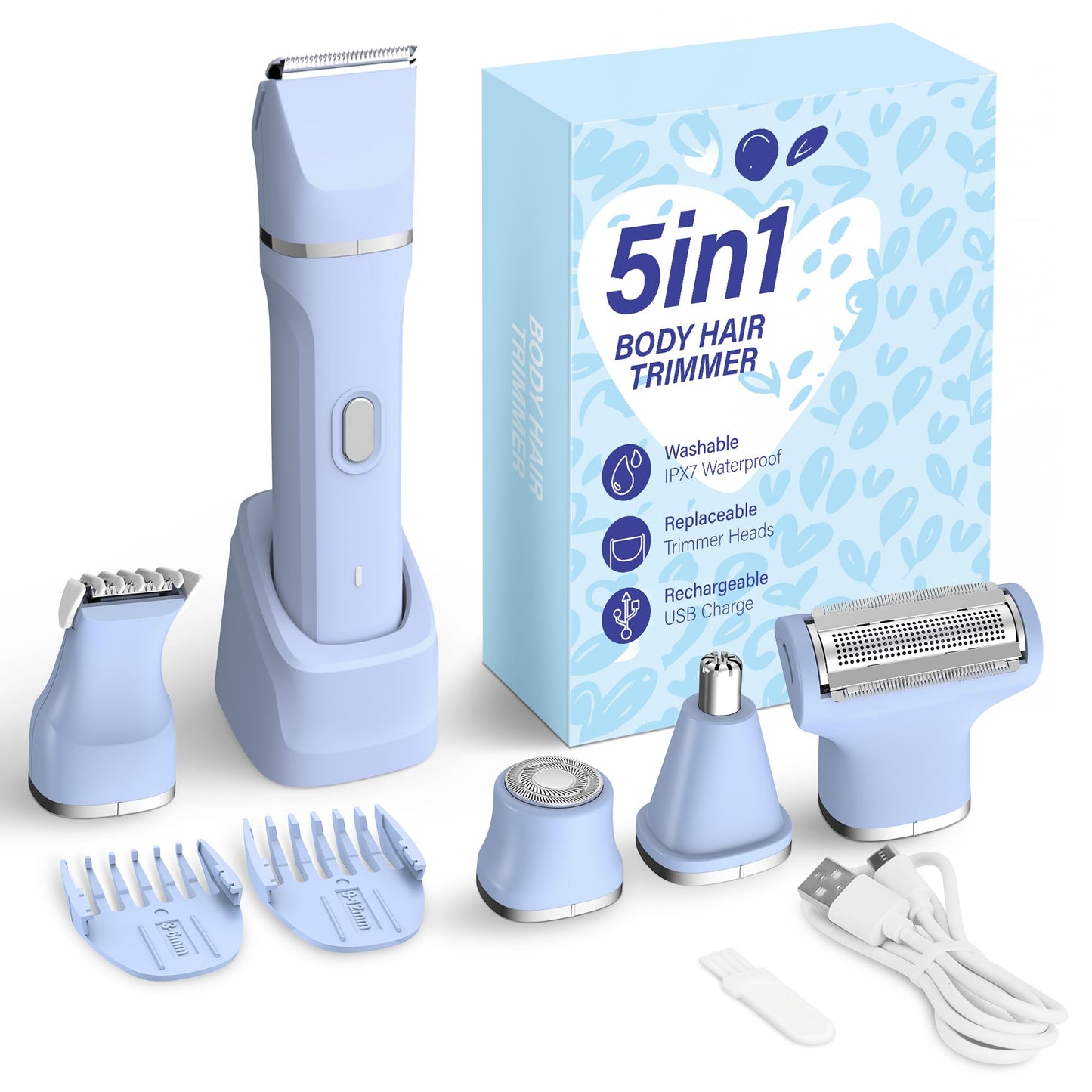 KINGTEE 5-in-1 Electric Bikini Trimmer for Women - IPX7 Waterproof Shaver, Cordless Body & Facial Razors for Women, Ceramic Blades, USB-C Beauty and Personal Care KINGTEE