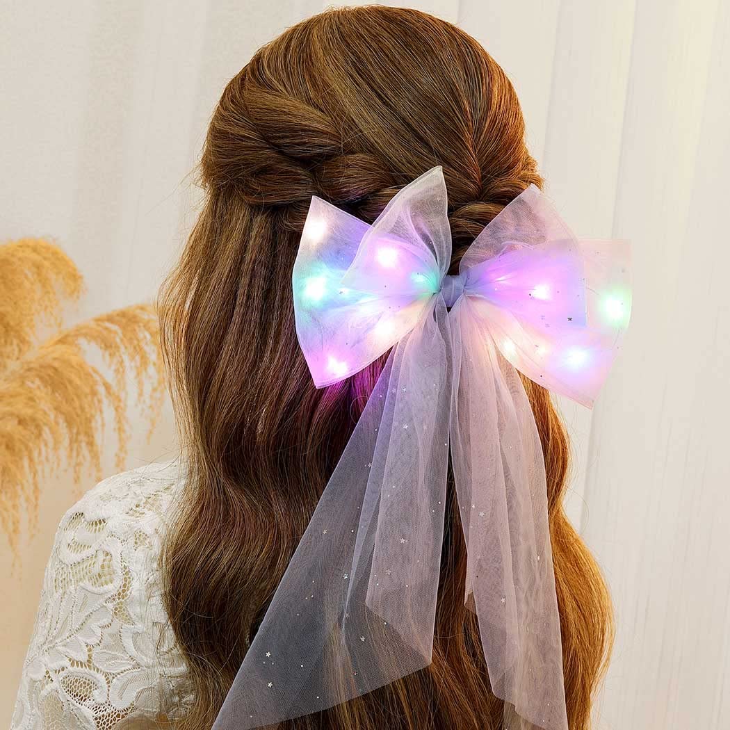 JEAIRTS Light Up Hair Bow Glowing Led Rainbow Tulle Bows for Women Beauty & Personal Care JEAIRTS