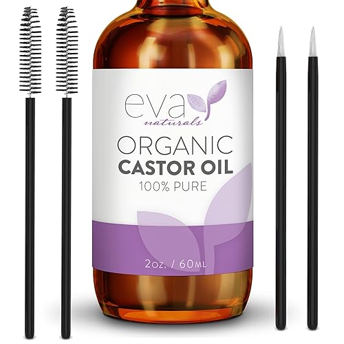 Eva Naturals 100% Pure Castor Oil - Cold Pressed for Eyelash, Eyebrow, Hair & Lash Growth, Thicker Brow & Face Serum Drops for Wrinkles, Hydrating Beauty & Personal Care Eva Naturals