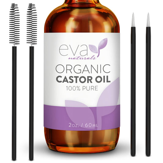 Eva Naturals 100% Pure Castor Oil - Cold Pressed for Eyelash, Eyebrow, Hair & Lash Growth, Thicker Brow & Face Serum Drops for Wrinkles, Hydrating Beauty & Personal Care Eva Naturals