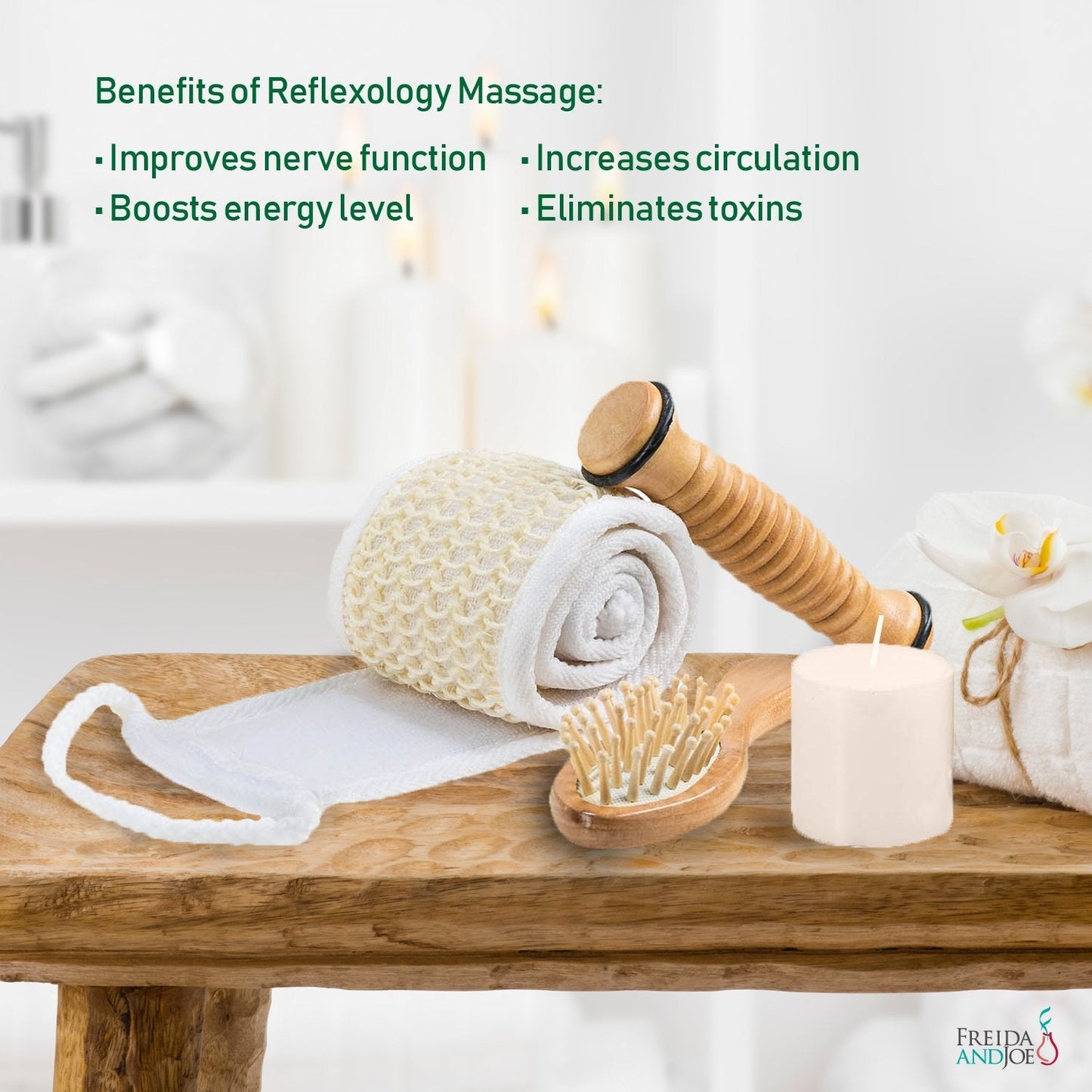 Wooden Massage & Reflexology Kit for Women at-Home Spa Kit for All-Over Body Relaxation & Rejuvenation with Fresh Cucumber Melon Aromatherapy Bath Beauty & Personal Care Freida and Joe