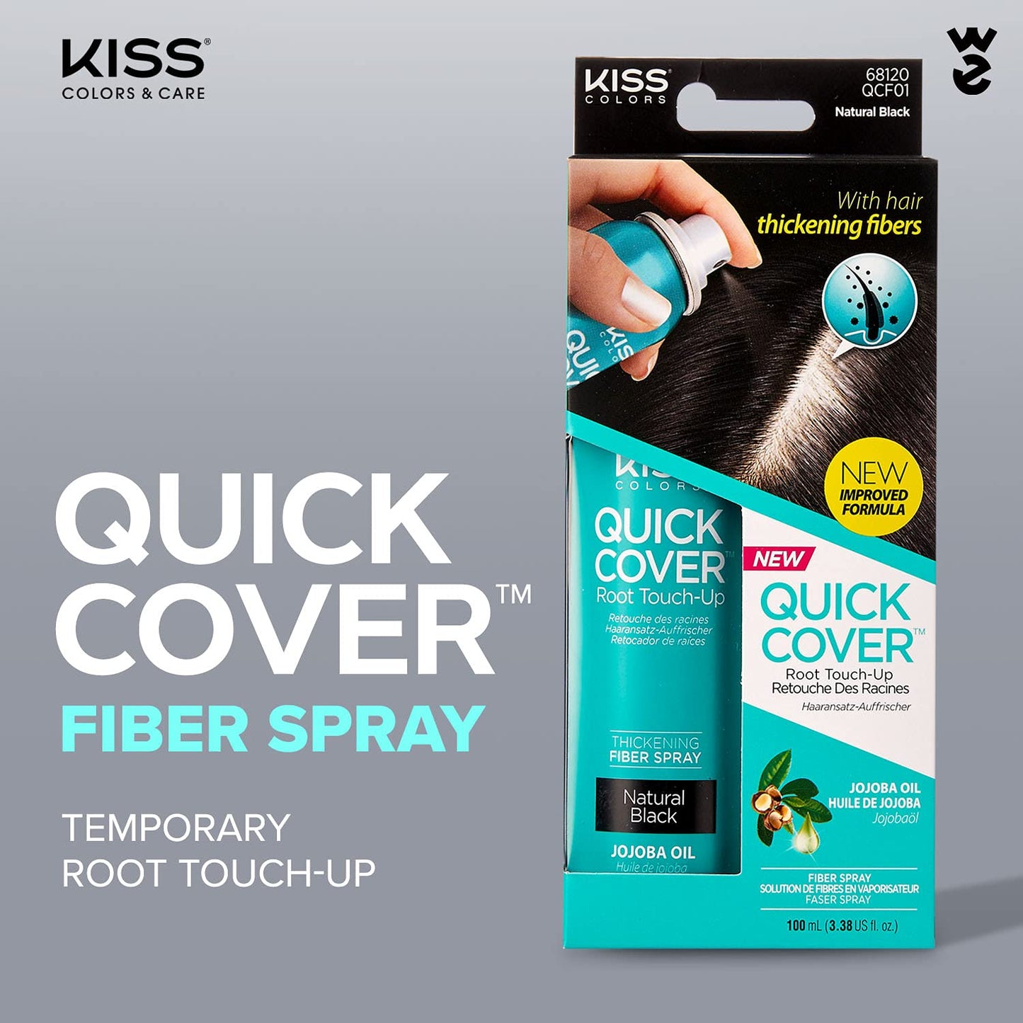 Kiss Quick Cover Root Touch Up Thickening Fiber Spray 3.38oz (Natural Black) Beauty & Personal Care KISS