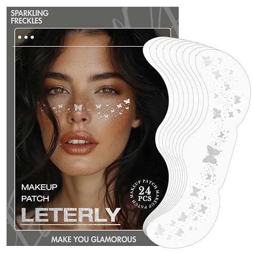 Leterly 24 Pcs Glitter Freckles Face Tattoo,Silver Face Glitter Makeup Patches Cute Sparkle Freckles Patches Waterproof Makeup Speckles for Face Beauty & Personal Care Leterly