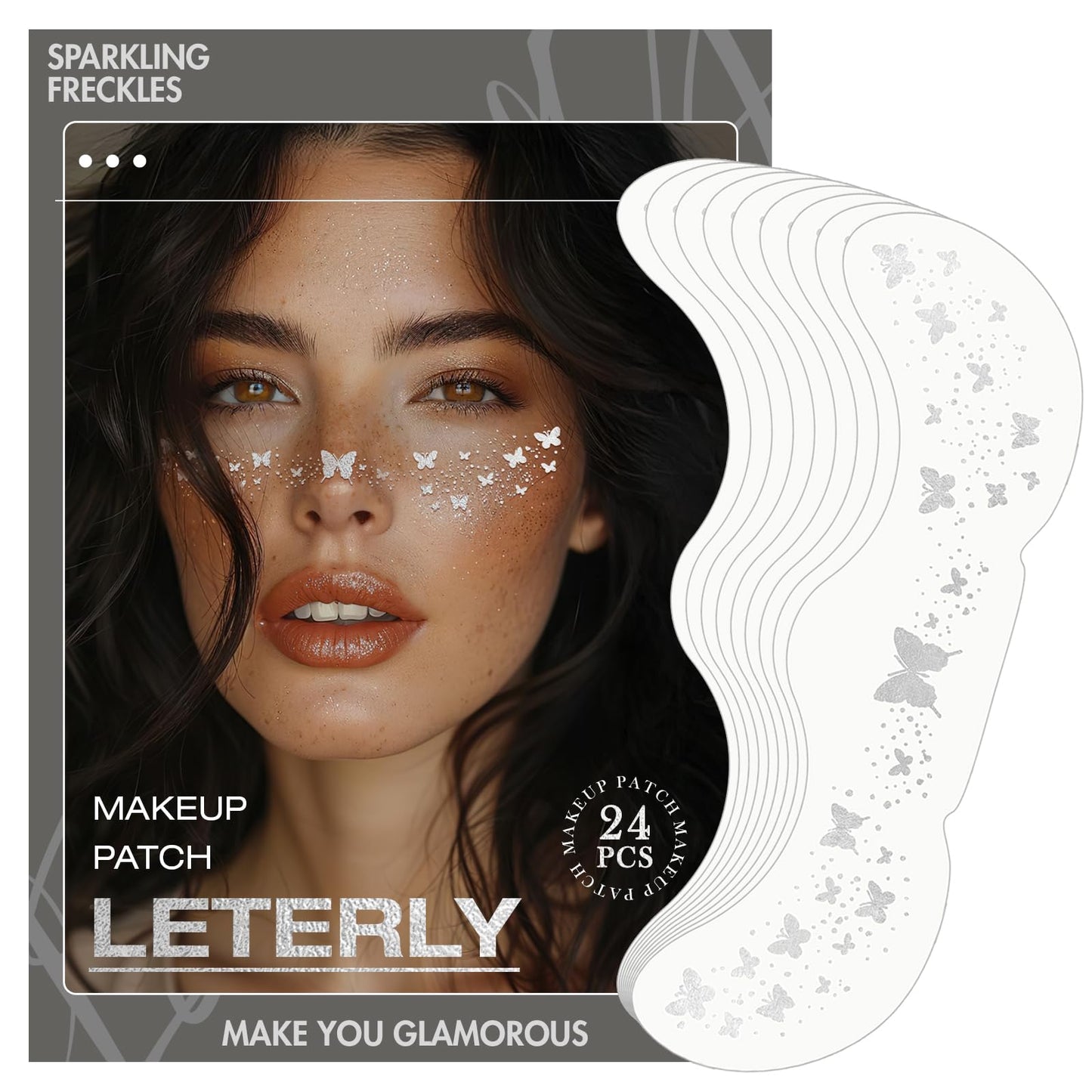 Leterly 24 Pcs Glitter Freckles Face Tattoo,Silver Face Glitter Makeup Patches Cute Sparkle Freckles Patches Waterproof Makeup Speckles for Face Beauty & Personal Care Leterly