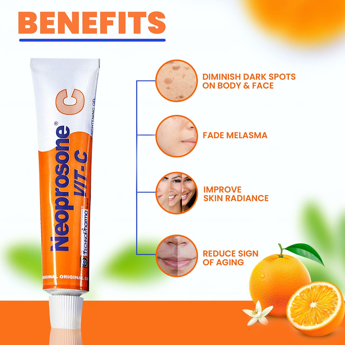 Neoprosone, Vitamin C Gel - 1 Fl oz / 30 ml - Brightening Gel Cream for Neck, Face, Body, Armpit, Hands - For Women and Men, with Alpha Arbutin Beauty & Personal Care Neoprosone