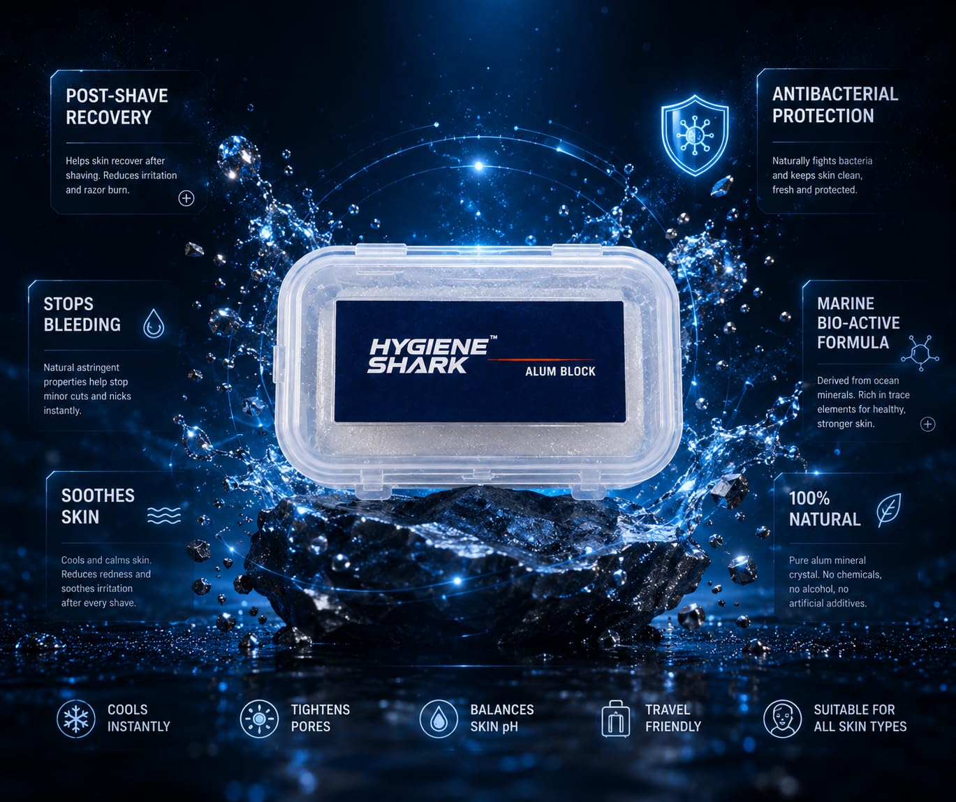 Hygiene Shark Alum Block for Shaving, Alum Stone for Face, Piedra De Alumbre Natural Bar for Underarm, Fitkari, Fitkiri, Allum Deodorant- Best gift Beauty and Personal Care Hygiene Shark