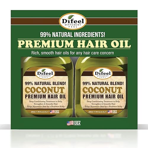 Difeel Premium Natural Hair Oil - Coconut Oil 7.1 oz. - Deluxe 2-PC Gift Set Beauty & Personal Care Difeel