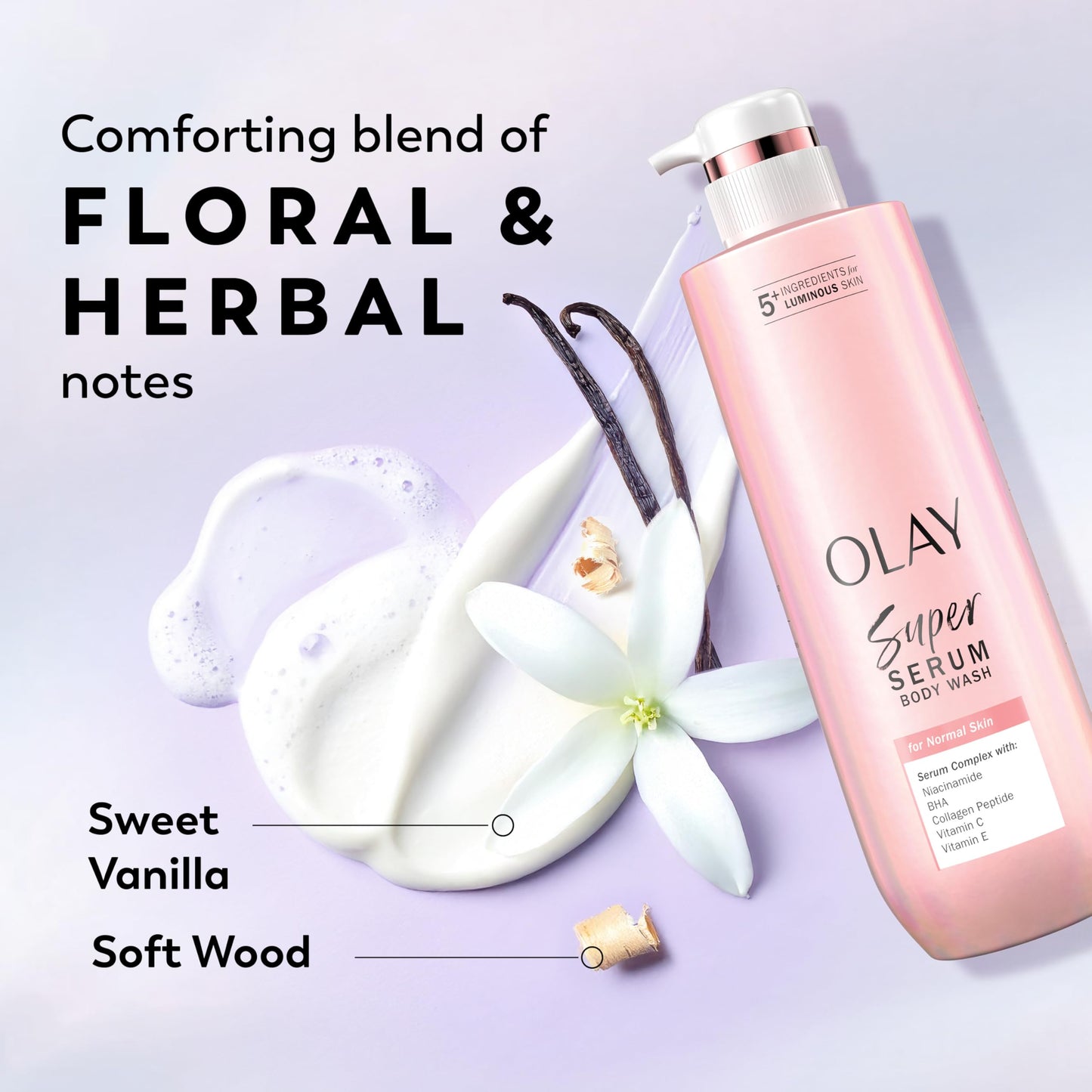 Olay Super Serum Body Wash for Normal Skin, 24hr Long Lasting Hydration, 5+ Ingredient Serum Complex for Bright Even Firm Luminous Skin, 20 fl oz Beauty & Personal Care Olay