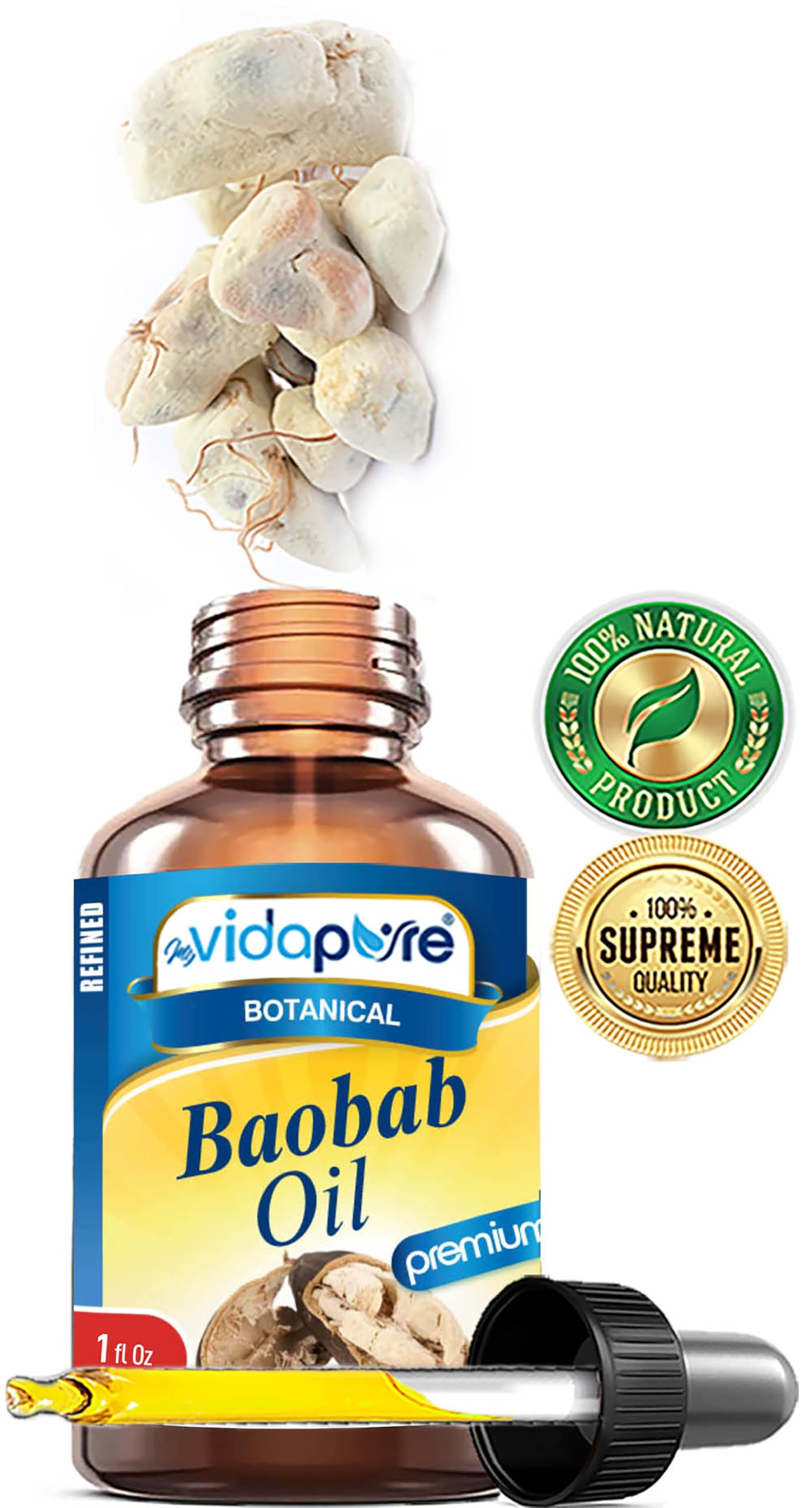 MYVIDAPURE 100% Pure BAOBAB OIL WILD GROWTH RAW for Skin, Hair, Lip and Nail Care. (1 Fl Oz) Beauty & Personal Care MYVIDAPURE