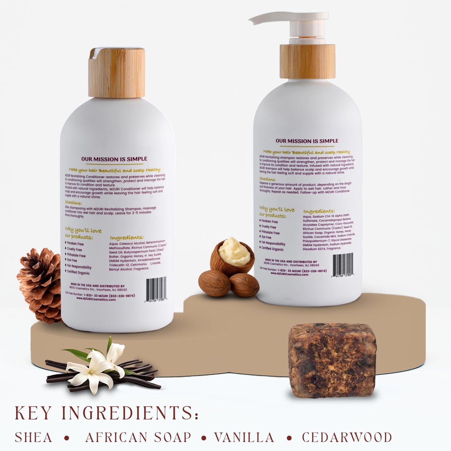 MZURI Shampoo & Conditioner Set - African Black Soap & Shea Shampoo + Vanilla Cedarwood Conditioner | Sulfate-Free Hydrating Cleanse, Detangling Frizz Beauty & Personal Care MZURI