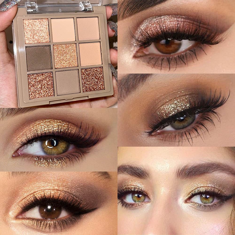CAKAILA Eye Shadow Palette Makeup,9 Colors Gold Matte Shimmer Vegan Eyeshadow,Long Lasting Waterproof Naturing-Looking make up pallets Beauty and Personal Care CAKAILA