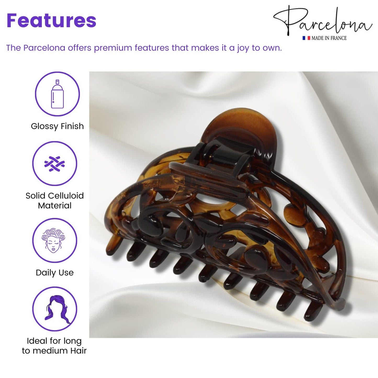 Parcelona French New Jardin Medium 3 1/4 Inch Covered Spring Celluloid Shell Jaw Hair Claw Clip Beauty & Personal Care Parcelona