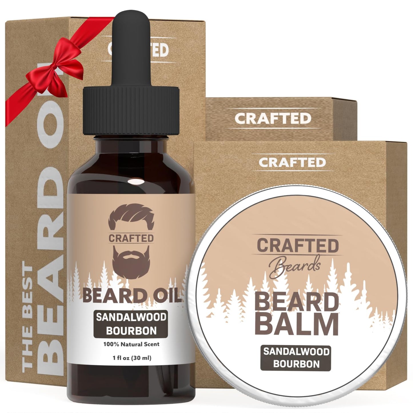 Beard Care Kit - Softer, Smoother, Moisturized Beard - Beard Oil and Balm - Gift Set (Sandalwood Bourbon) Beauty and Personal Care Crafted Beards