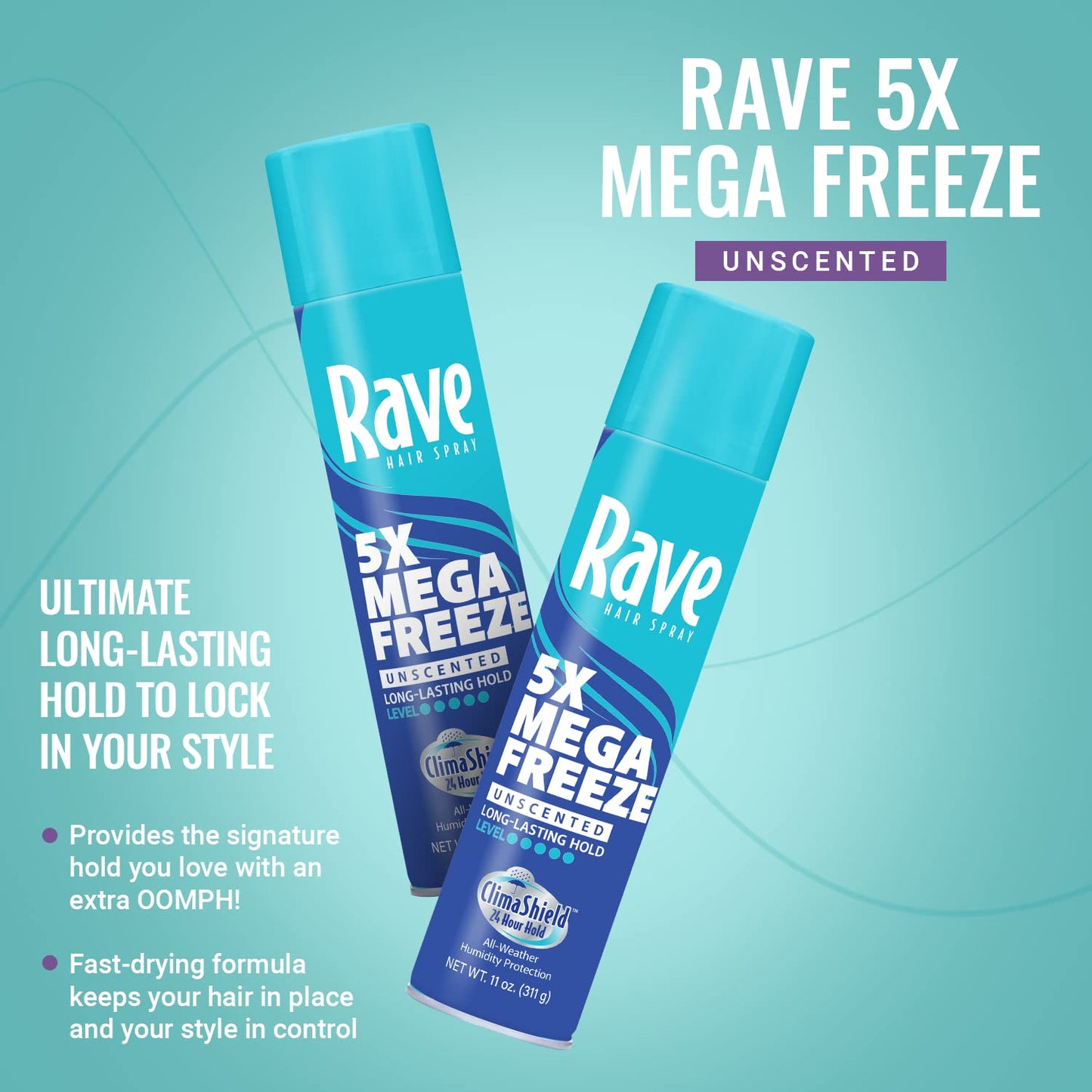 Unscented Aerosol Hairspray by Rave - 5X Freeze Hair Spray for Heat Protection, Volume and Shine - ClimaShield for Extra Humidity and Long Lasting Beauty and Personal Care RAVE 5X FREEZE
