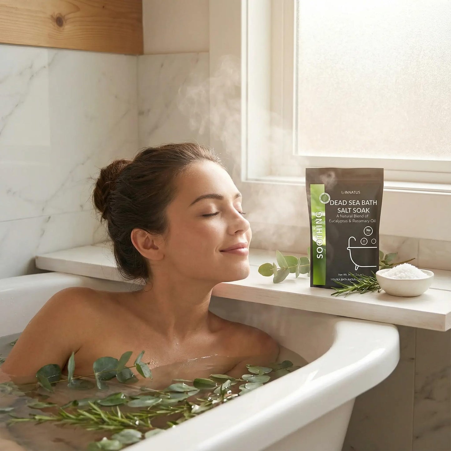 Dead Sea Soothing Bath Salt Soak with 21 Minerals - Relaxing, Detoxifying, and Nourishing for Skin - 14oz, Infused with Essential Oils - Rejuvenate Beauty and Personal Care INNATUS