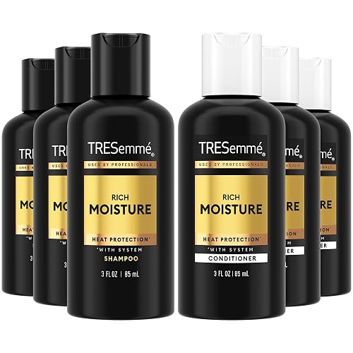 TRESemmé Travel Essentials, Rich Moisture Shampoo 3-Pack + Conditioner 3-Pack - Moisturizing Hair Care with Hyaluronic Acid, Paraben-Free, 3 Oz Ea Beauty & Personal Care TRESemmé