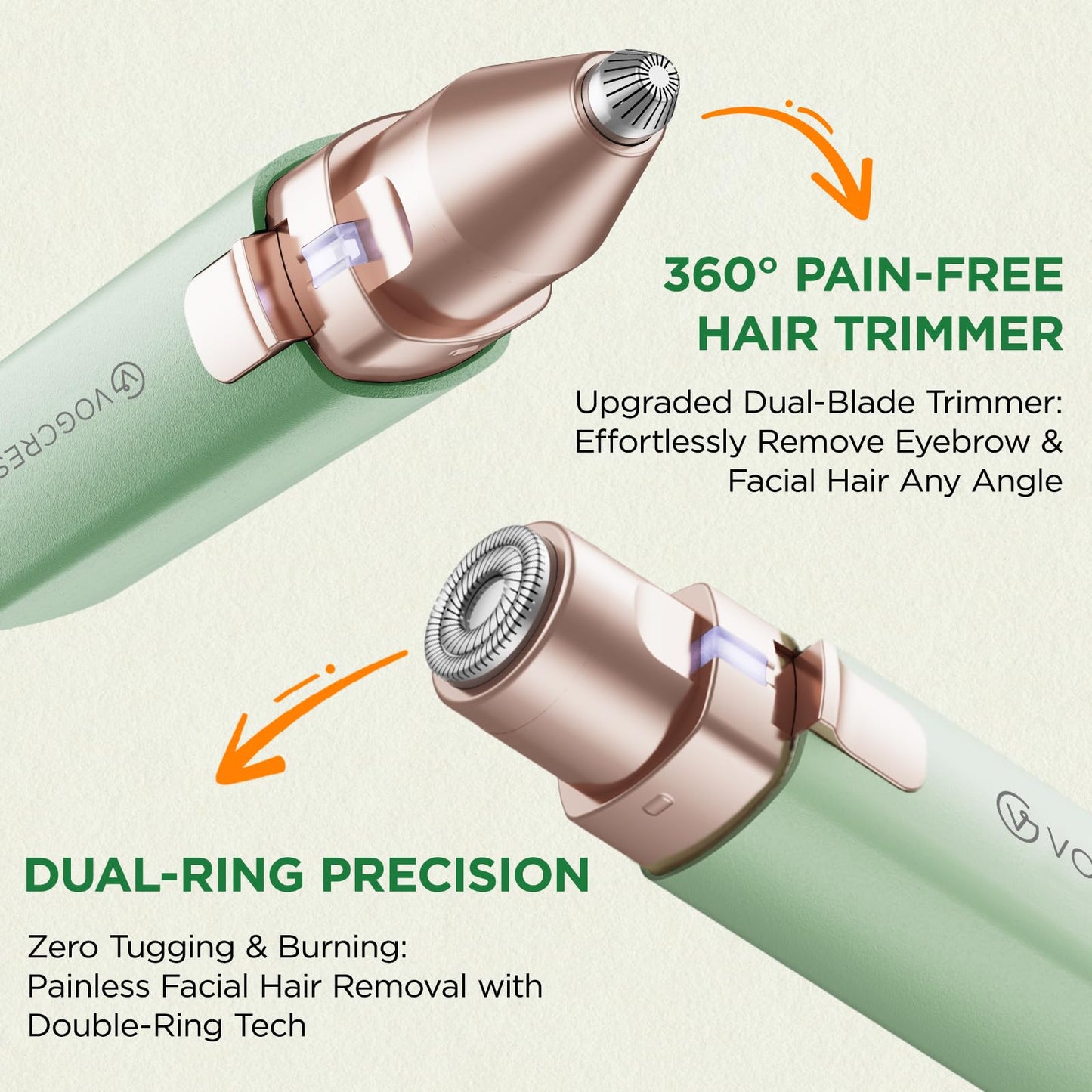 VOGCREST Hair Trimmer, 2 in 1 Facial Hair Remover & Eyebrow Trimmer for Women - Rechargeable, Portable, LED Light Beauty & Personal Care VG VOGCREST