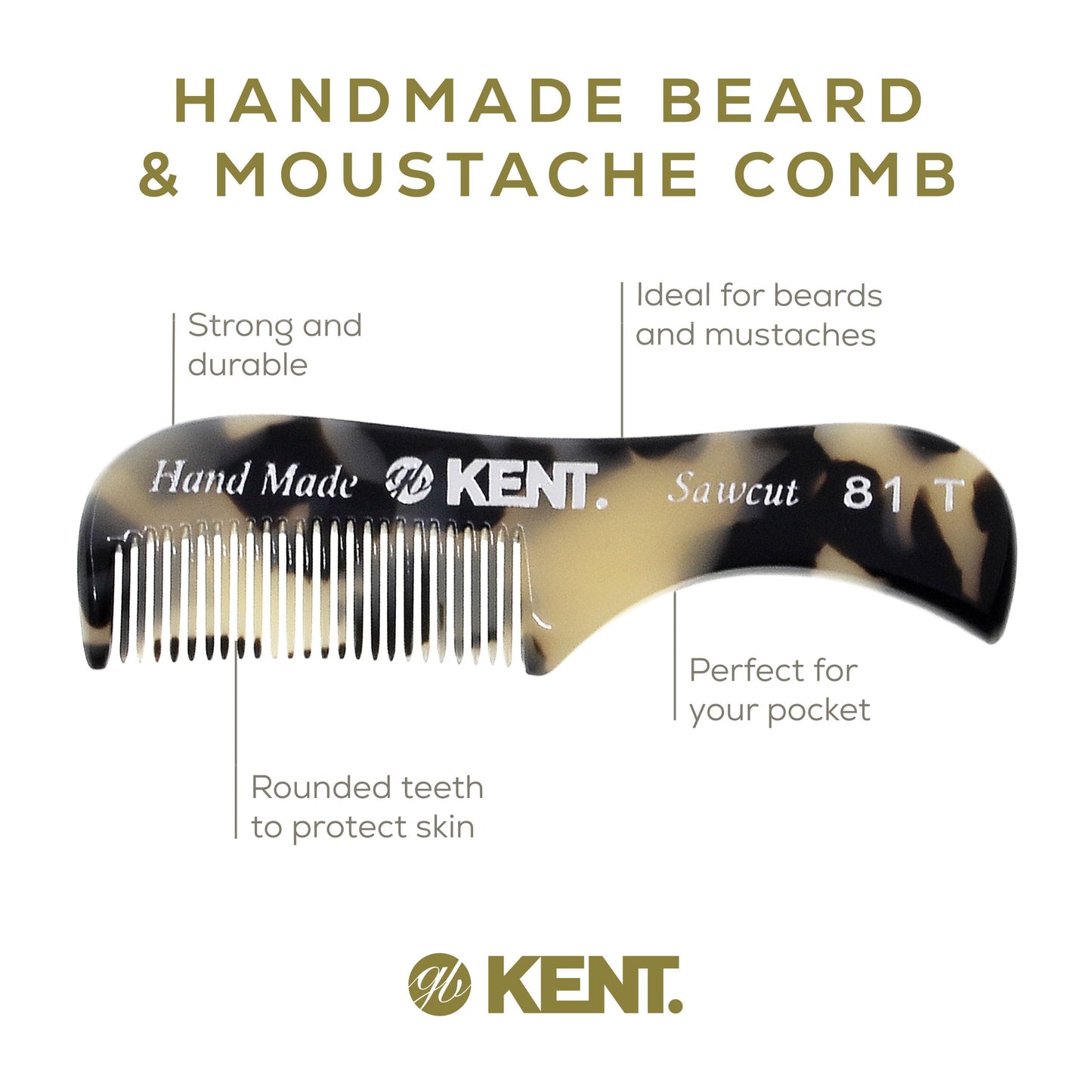 Kent A 81T TW X-Small Gentleman's Beard and Mustache Pocket Comb, Fine Toothed Pocket Size for Facial Hair Grooming and Styling. Saw-cut of Cellulose Beauty and Personal Care KENT