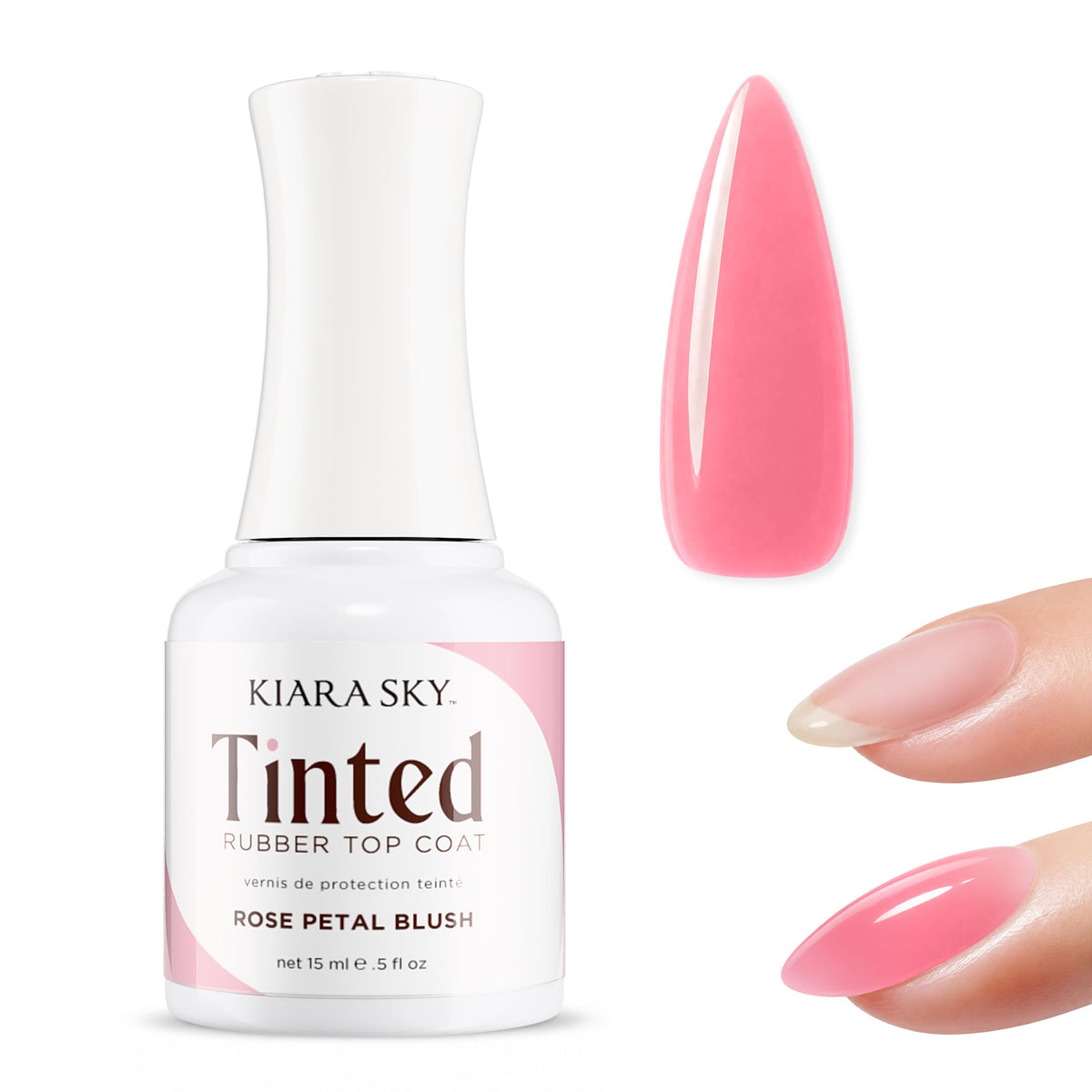 KIARA SKY Tinted Rubber Top Coat - 3-in-1 Gel Rubber Base, Color & No-Wipe Top Coat, Buildable Sheer, Chrome-Ready, 28+ Day Wear, LED Soak-Off - Rose