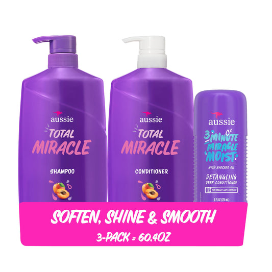 Aussie Total Miracle Hair Care Bundle: Shampoo, Conditioner, and 3 Minute Deep Treatment with Apricot & Macadamia Oil, Paraben-Free for Damaged Hair Beauty & Personal Care Aussie