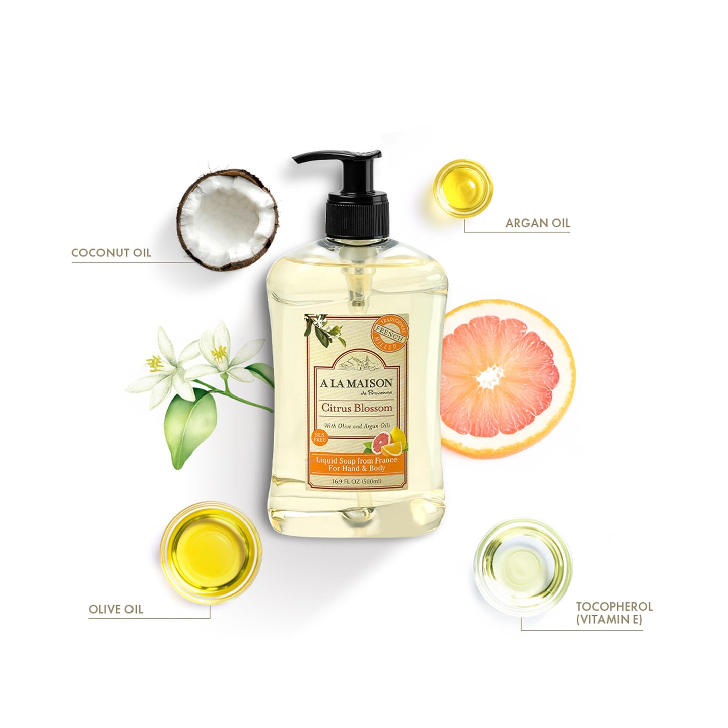 A LA MAISON French Liquid Hand Soap, Citrus Blossom - Natural Hand Wash Made with Essential Oils - Biodegradable, Plant-Based, Vegan, Cruelty-Free Beauty & Personal Care A LA MAISON