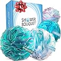 SHOWER BOUQUET Loofah-Bath-Sponge XL Swirl-Mix-Color 4-Pack // Extra-Large 75g Mesh Luffa Loofa Loufa Puff Pouf Set/Exfoliating Body Scrubber Beauty & Personal Care Shower Bouquet