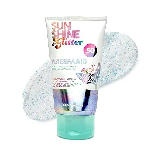 NEW! SUNSHINE & Glitter- Seastar Sparkle - Mermaid Watermelon Lemonade Scented Sunscreen lotion - SPF 50 - Biodegradable Glitter Sunscreen, Water Beauty & Personal Care Sunshine & Glitter