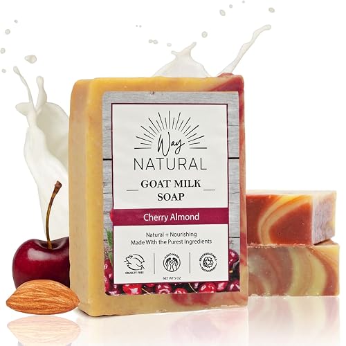 Way Natural Goat Milk Soap Bar, Cherry Almond (3 Pack) - Premium, Handmade w/Real Milk in USA - Hand & Body Goat Soap - Dry Skin, Gentle, No Dyes Beauty & Personal Care Way Natural