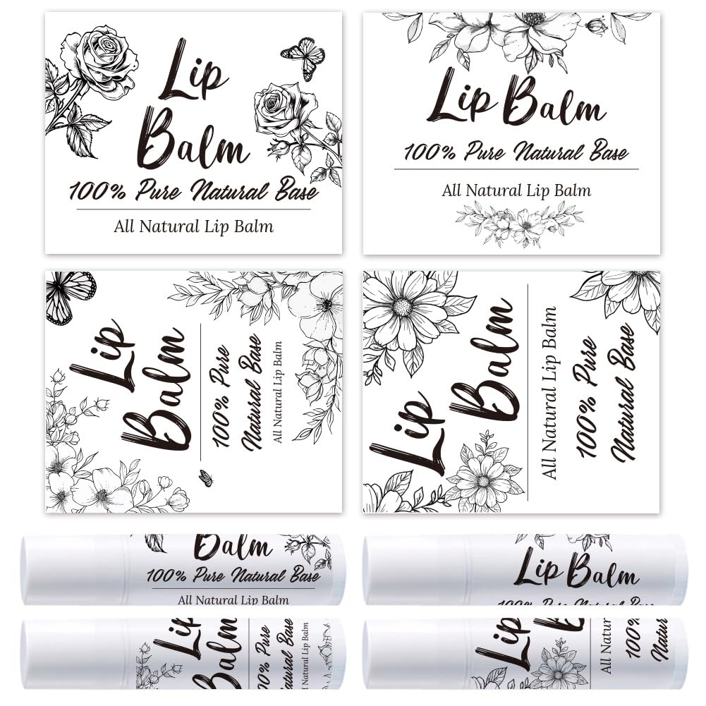 OLYCRAFT 100Pcs Self-Adhesive Lip Balm Tag Sticker 1.7~2.1x1.7~2.1 Inch Waterproof Adhesive Label with Flower Rectangle Lipstick Tag Sticker for Lip Beauty and Personal Care OLYCRAFT