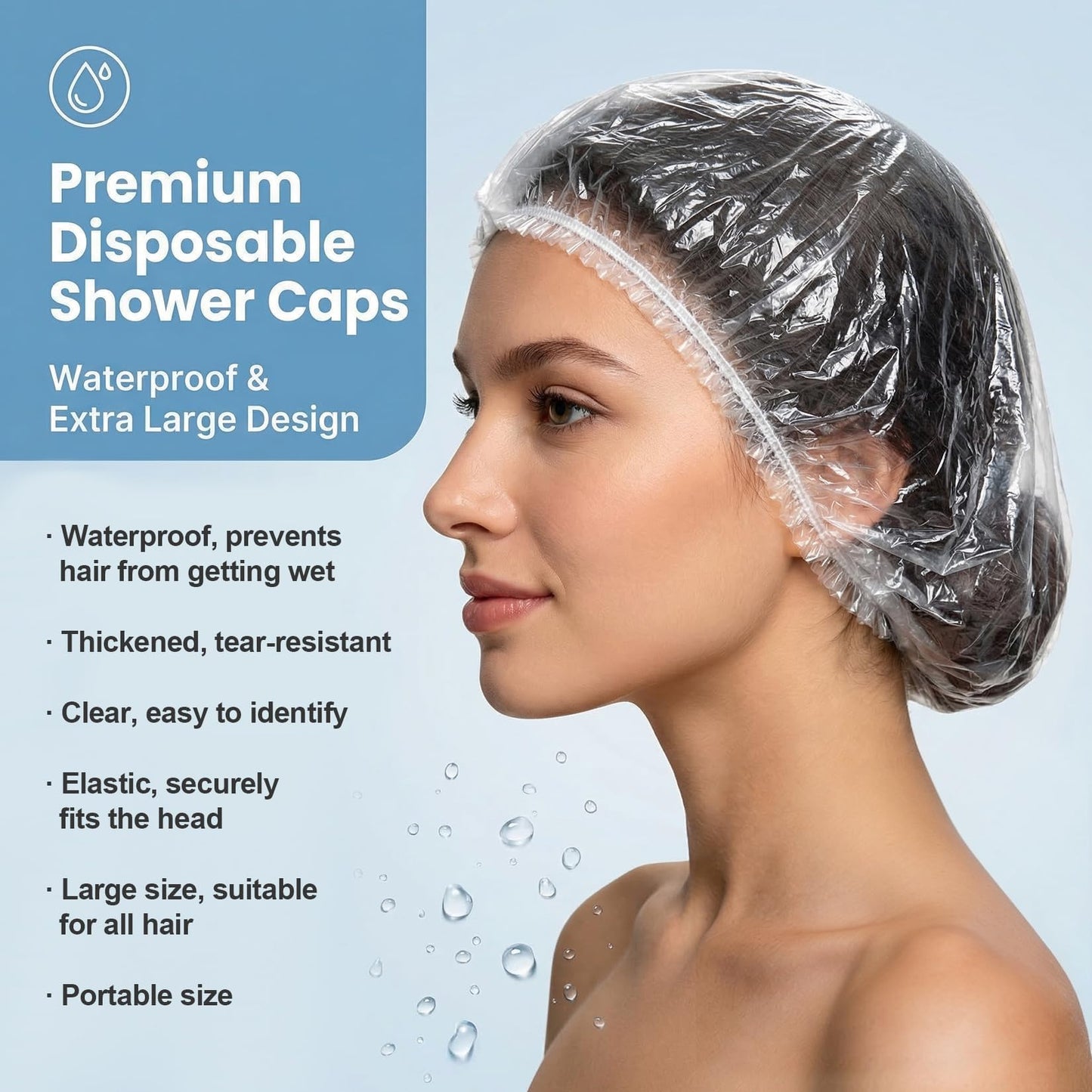 MAQIHAN 100 Disposable Shower Caps Large - Thickened Plastic Hair Caps for Deep Conditioning Shower Cap Reusable Waterproof for Women Men Hair Beauty and Personal Care MAQIHAN