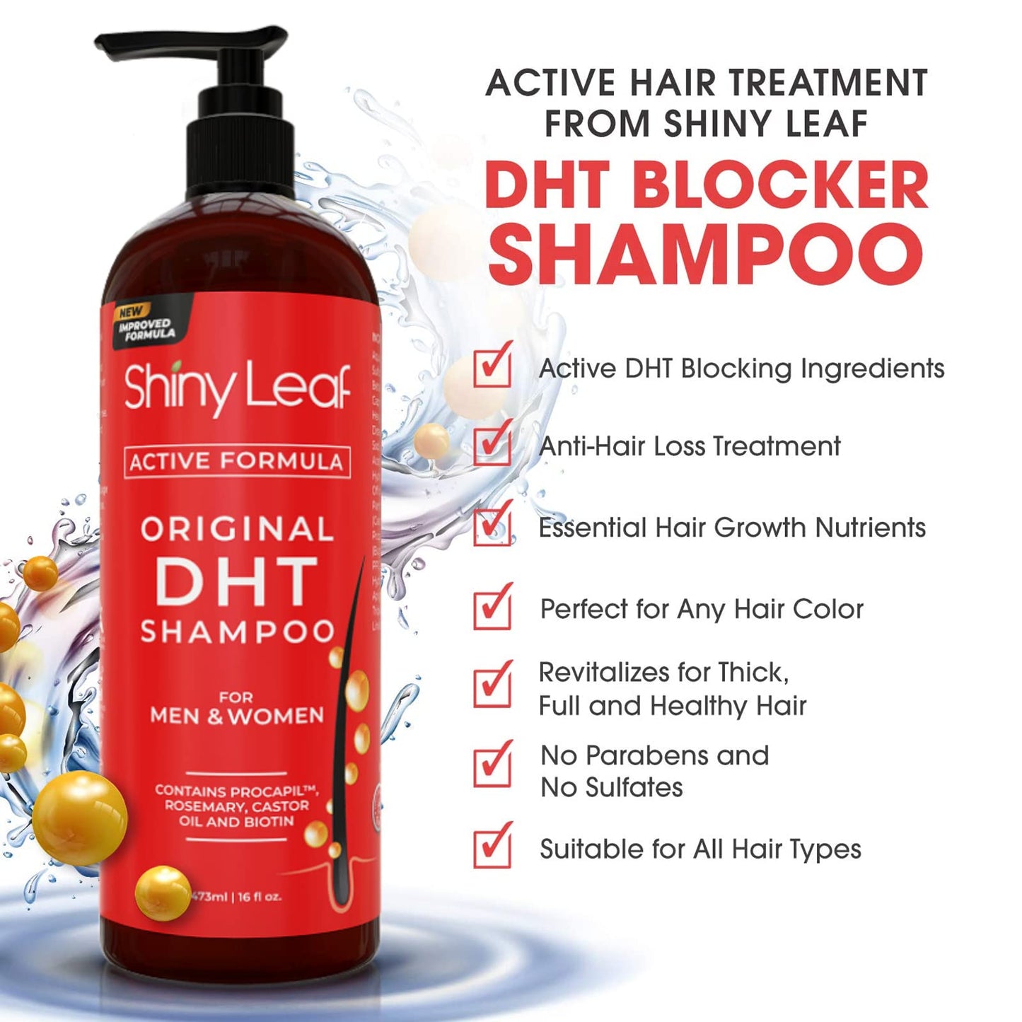 DHT Blocker Shampoo and Conditioner - For Women And Men, Made In USA, Anti-Hair Loss Treatment, With Biotin, Castor Oil, Rosemary Oil and Procapil Beauty & Personal Care Shiny Leaf