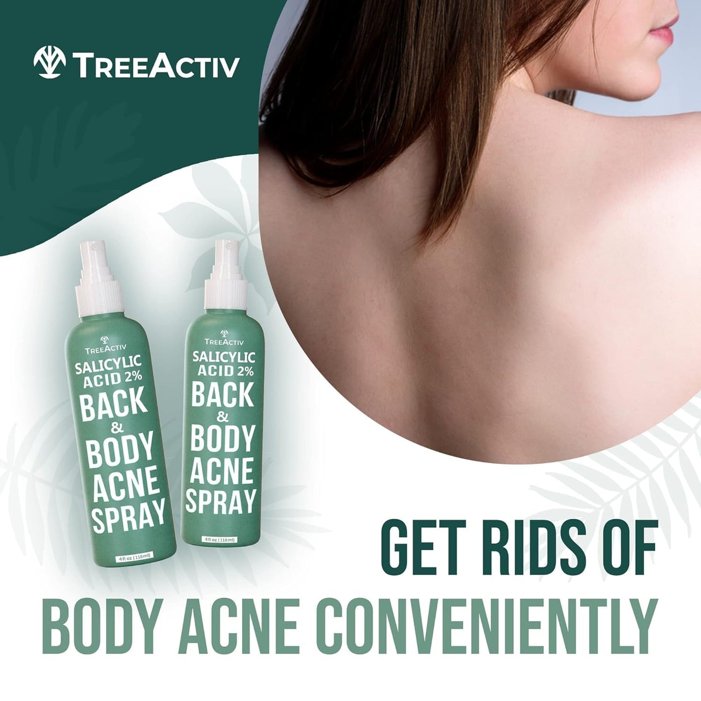Salicylic Acid Back & Body Acne Spray, Back Acne Solution For Women And Men, Acne Body Spray with Tea Tree Oil, Fast-Drying Back Acne Spray, Fine Beauty & Personal Care TreeActiv