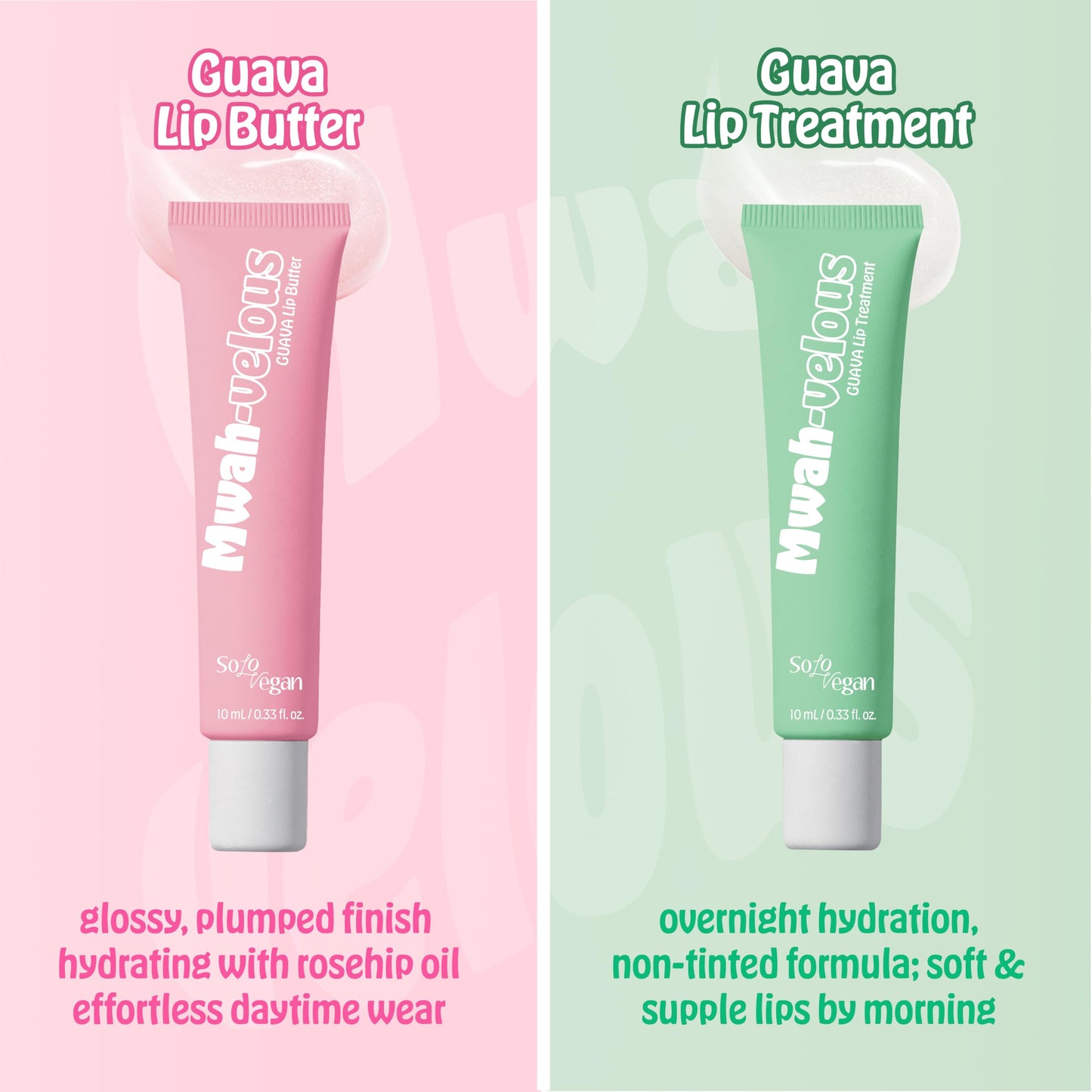 SoloVegan Mwah-velous Guava Lip Duo for Day & Night - Hydrating Lip Butter with Rosehip Oil, Guava & Nourishing Lip Treatment with Hyaluronic Acid Beauty and Personal Care SoloVegan