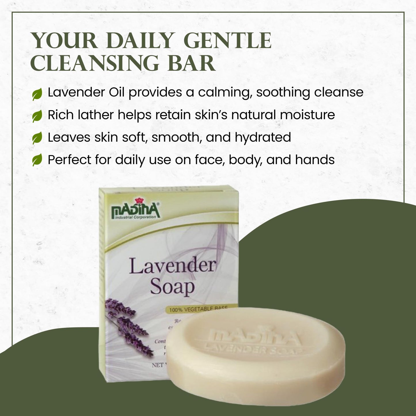 Madina Lavender Soap Bar - Natural Lavender Oil, Calming Scent, Moisturizing Cleanser, Gentle for All Skin Types, Aromatherapy Bath Soap, Daily Use Beauty & Personal Care Madina