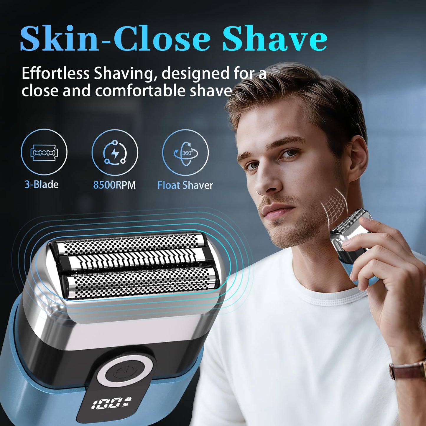 HENZILO Electric Foil Shaver for Men: Mini Electric Razor for Face/Beard - 3 Floating Blades Cordless Razor with LED Display - IPX7 Waterproof Wet Dry Beauty and Personal Care HENZILO