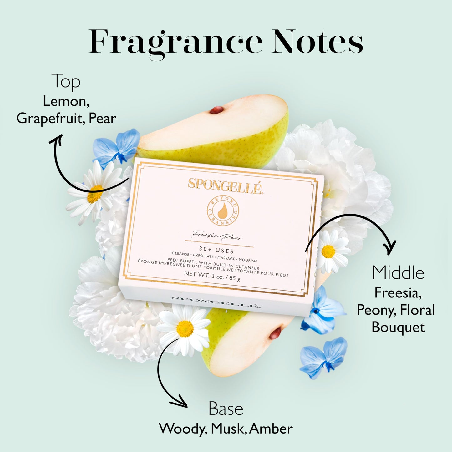 Spongellé Freesia Pear Pedi Buffer Bath Sponge - Exfoliating Foot & Heel Scrub - Cleanse, Exfoliate, and Nourish in One Easy Step - Cruelty-Free Beauty and Personal Care SPONGELLÉ