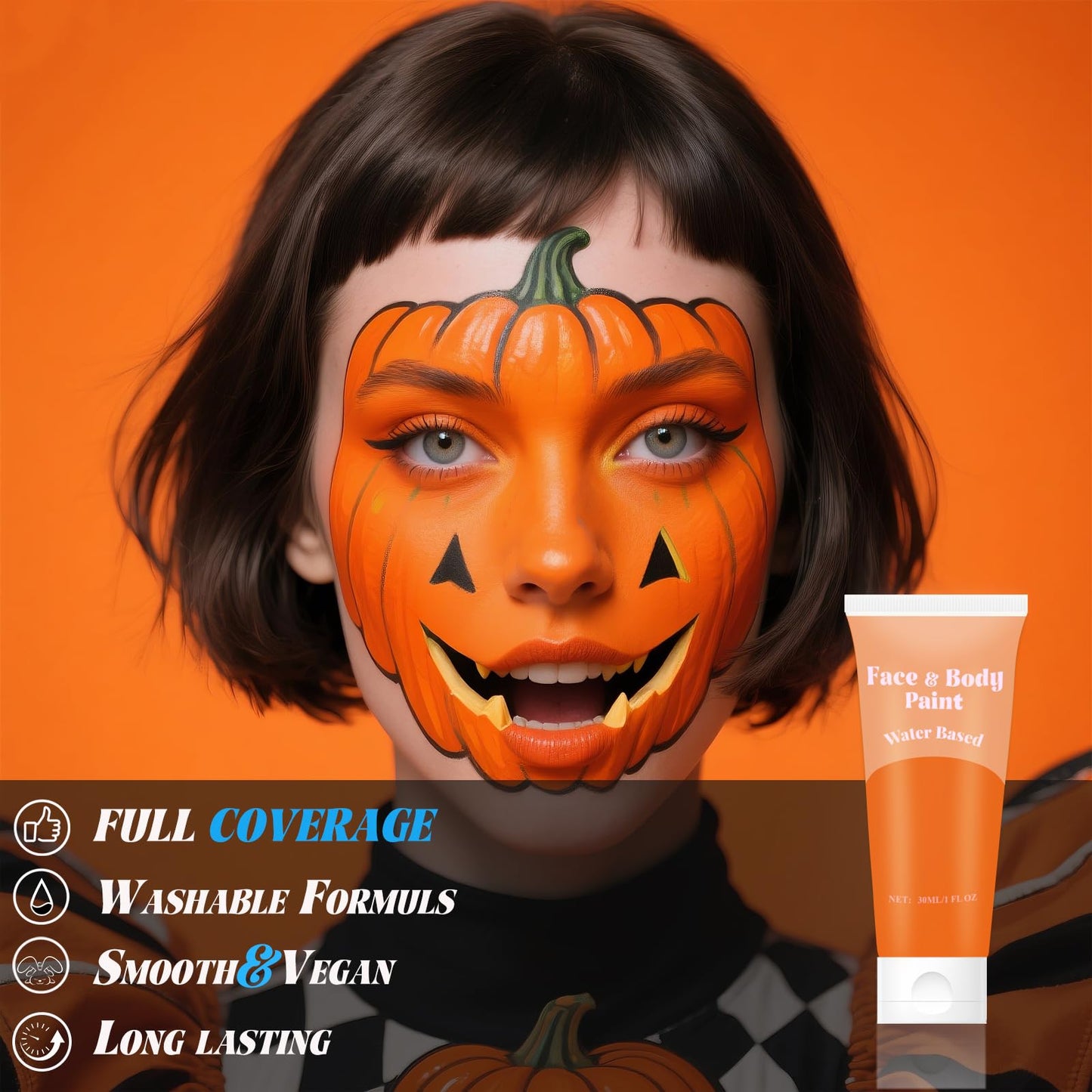 Orange Face Body Paint?Water Based Cream Orange Face Body Paint for Starfire Festivals Halloween Cosplay SFX Pumpkin Makeup,Washable&Full Coverage Beauty & Personal Care TUHPIBK