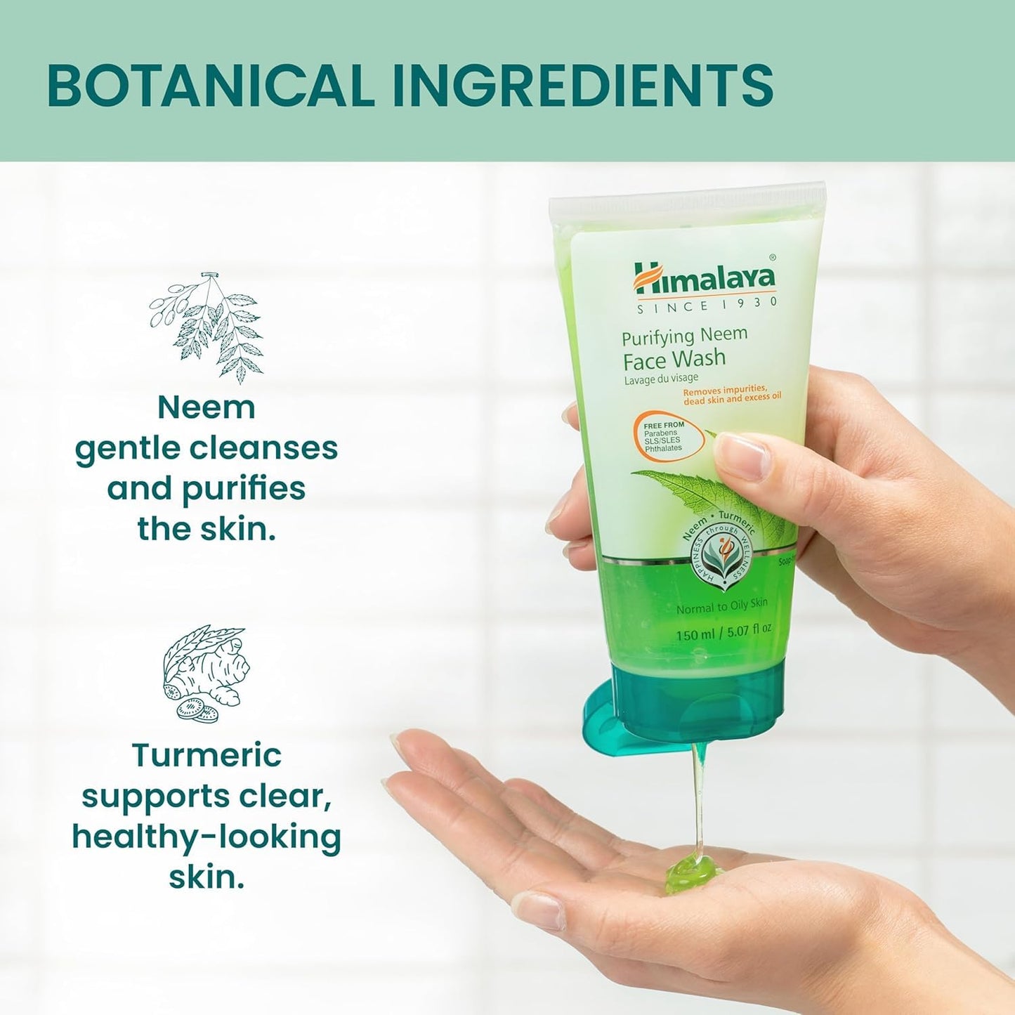 Himalaya Purifying Neem Face Wash, Normal to Oily Skin, Turmeric, Vegan, Cruelty Free, Soap and Paraben Free, Dermatologically Tested, SLS/SLES Free Beauty & Personal Care Himalaya