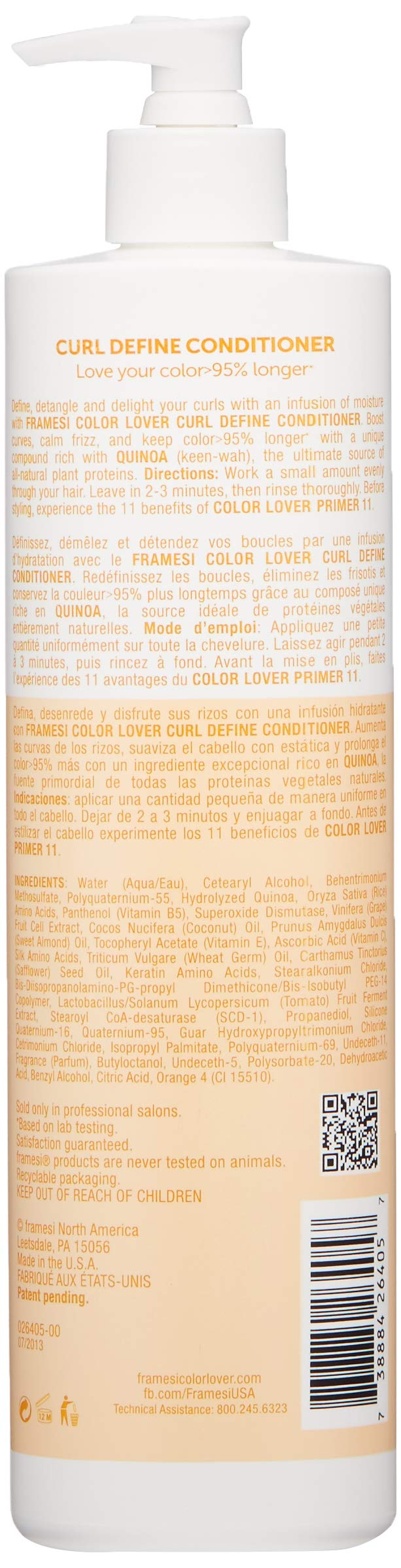 FRAMESI Color Lover, Curl Define Conditioner, 16.9 fl oz Beauty & Personal Care FRAMESI