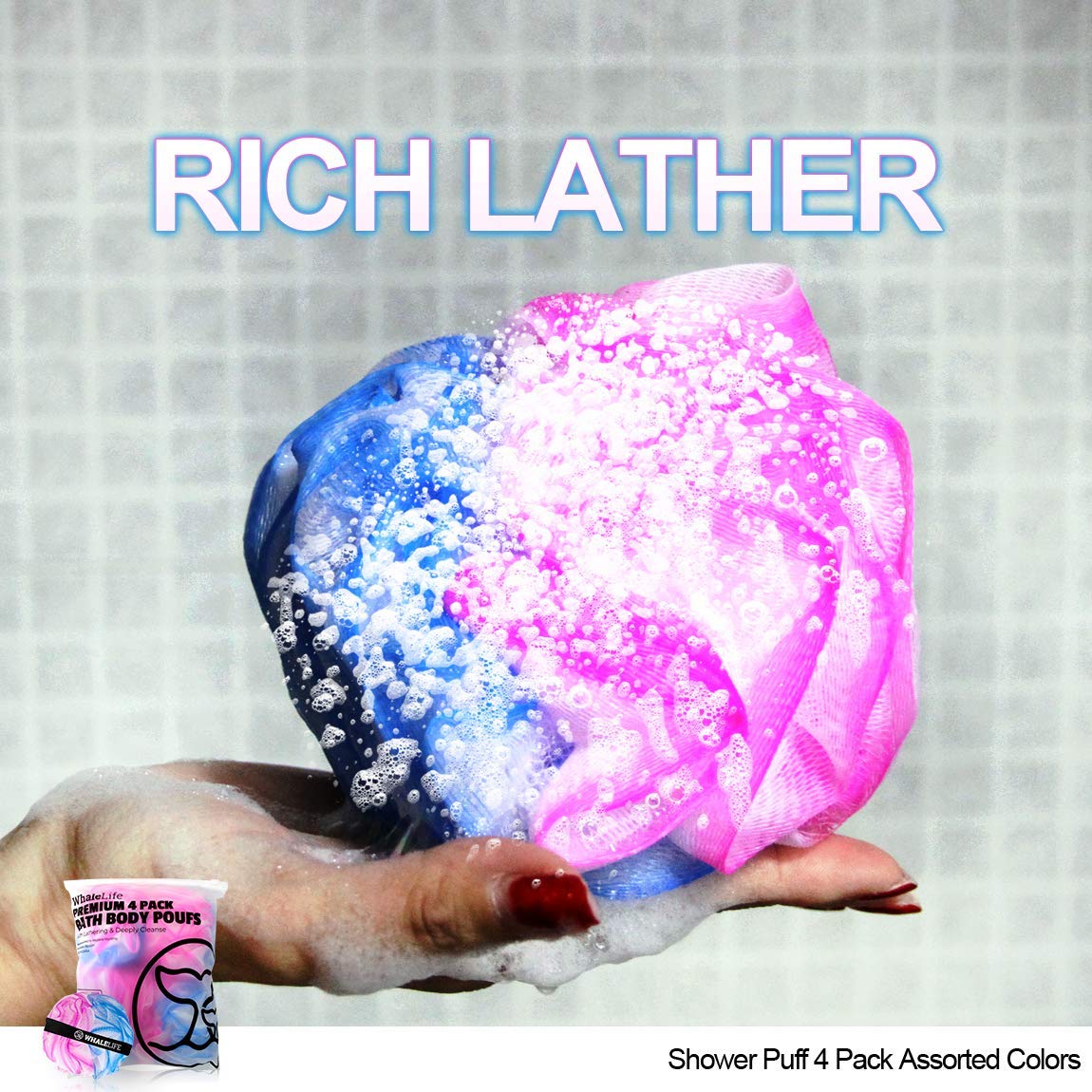 Loofah Sponge Bath Sponge for Women Men 4 Pack (Blue Pink Conbine) Beauty & Personal Care WhaleLife