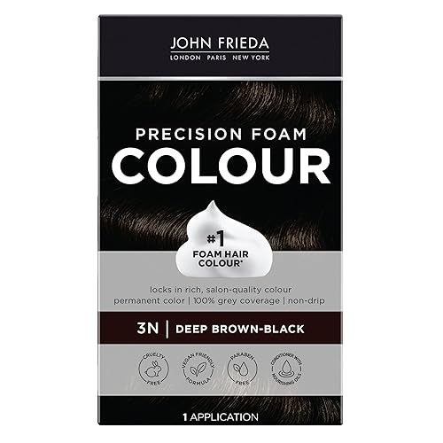 John Frieda Precision Foam Colour, Deep Brown Black 3N, Full-coverage Hair Color Kit, Anti-Fade Gray Coverage, Deep Color Saturation Hair Dye, 1 Beauty & Personal Care John Frieda