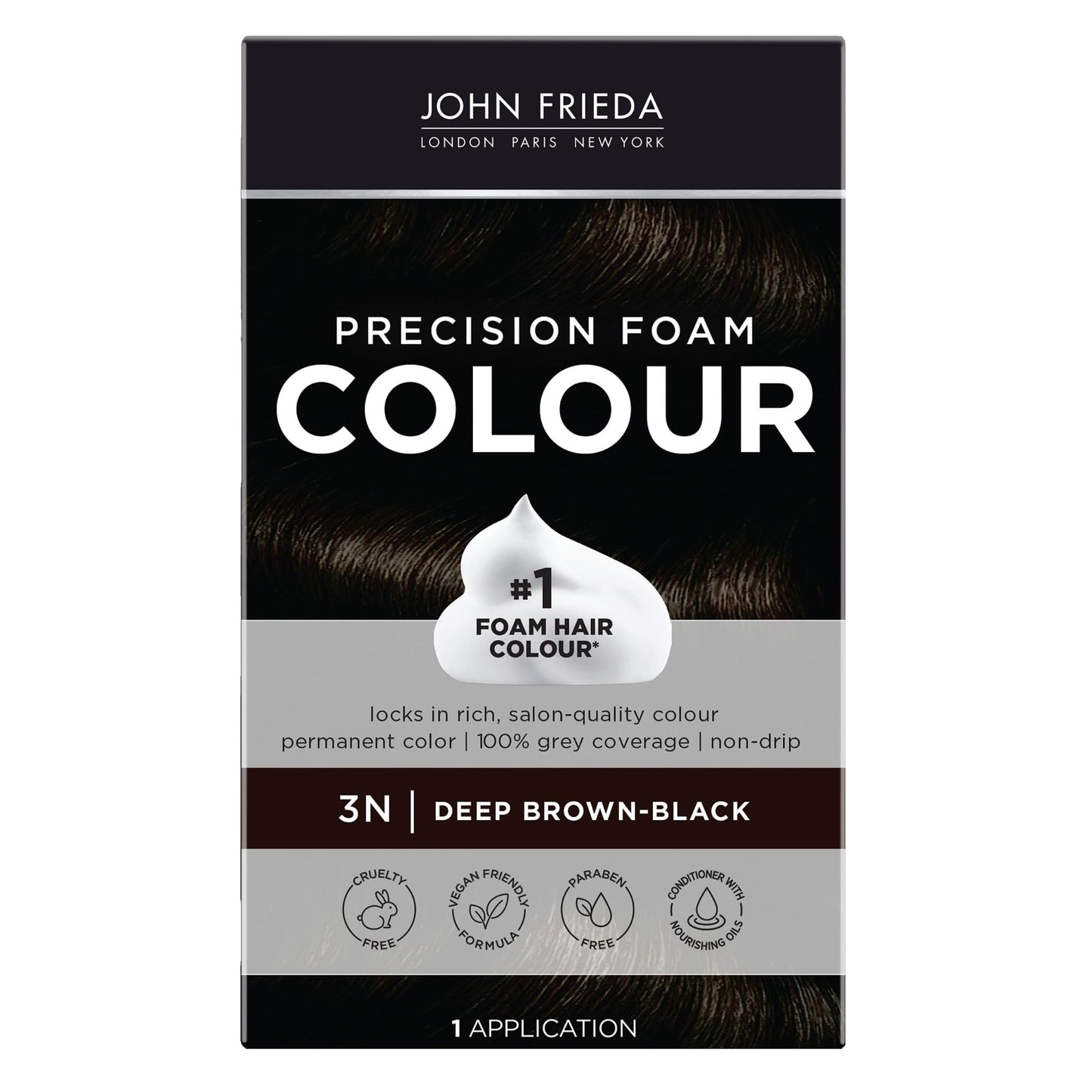 John Frieda Precision Foam Colour, Deep Brown Black 3N, Full-coverage Hair Color Kit, Anti-Fade Gray Coverage, Deep Color Saturation Hair Dye, 1 Beauty & Personal Care John Frieda