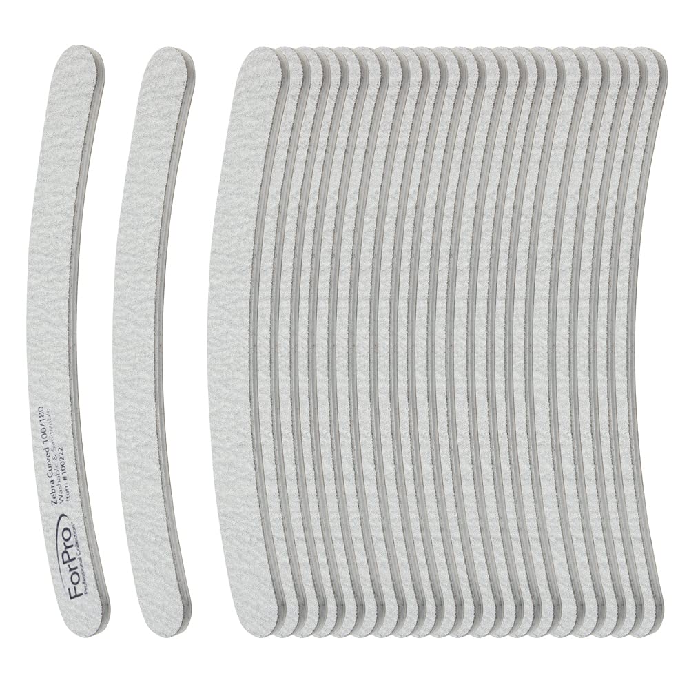ForPro Professional Collection Zebra Curved Foam Board, 100/180 Grit, Double-Sided Manicure and Pedicure Nail Files, 7” L x .75” W, 50-Count Beauty & Personal Care ForPro Professional Collection