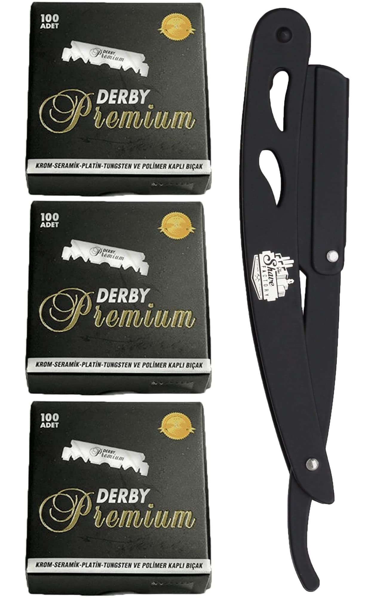the shave factory Straight Edge Razor Kit - with Single Stainless Steel razors for men from (Black / 300 Derby Blades) Beauty and Personal Care the shave factory