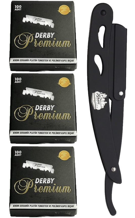 the shave factory Straight Edge Razor Kit - with Single Stainless Steel razors for men from (Black / 300 Derby Blades) Beauty and Personal Care the shave factory