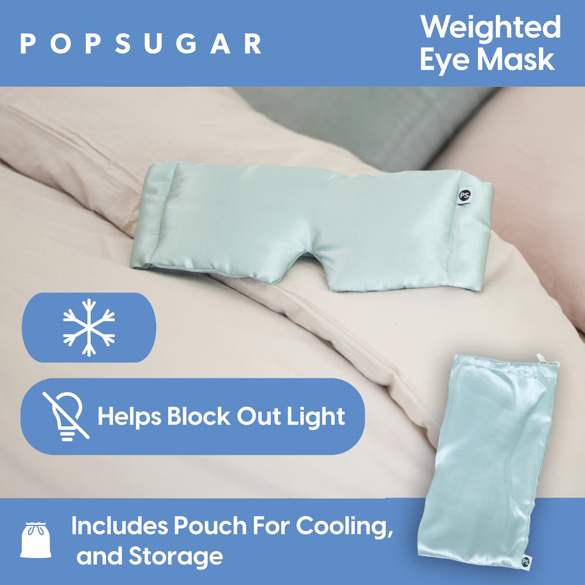 POPSUGAR Weighted Sleep Eye Mask, Light-Blocking and Silk Eye Mask for Adults and Women, Best for Sleeping and Travel, Comfortable Contoured Design Beauty & Personal Care POPSUGAR