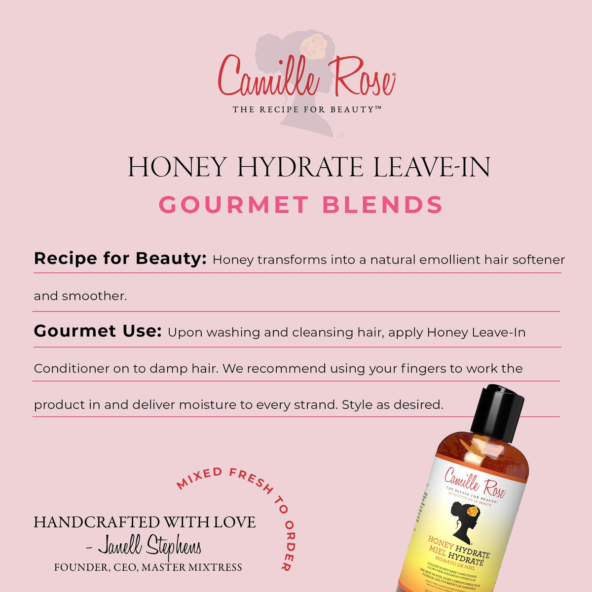 Camille Rose Honey Hydrate Leave In Conditioner, with Aloe and Olive Oil, to Soften Smooth and Protect, Moisturizer for All Hair Types, 9 fl oz Beauty & Personal Care Camille Rose